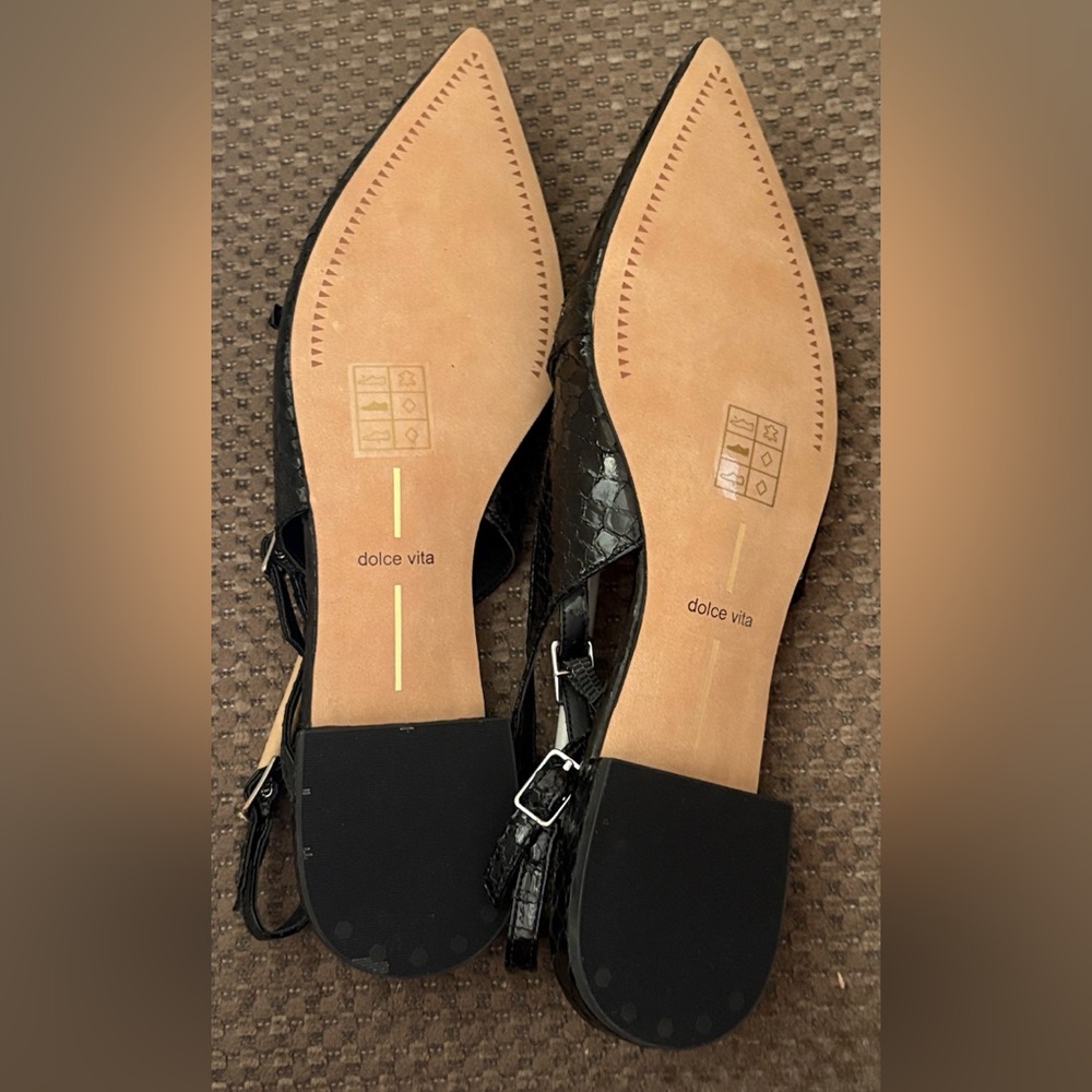 women’s Dolce Vita Black Snake Embossed Slingback Flats Palma Sz 9.5 New - Picture 6 of 11